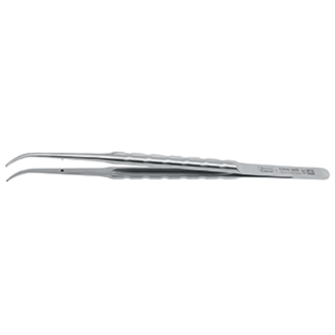 Pince micro-chirurgicale 17,5 cm incurvée, inox, 1x2 dents, goupille de guidage en acier inoxydable, conception SWORD,-0