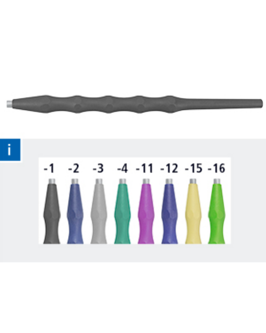 Poignée, plastique, stérilisable pour embouts de sonde remplaçables, miroir buccal, asymétrique, noir M2.5-0