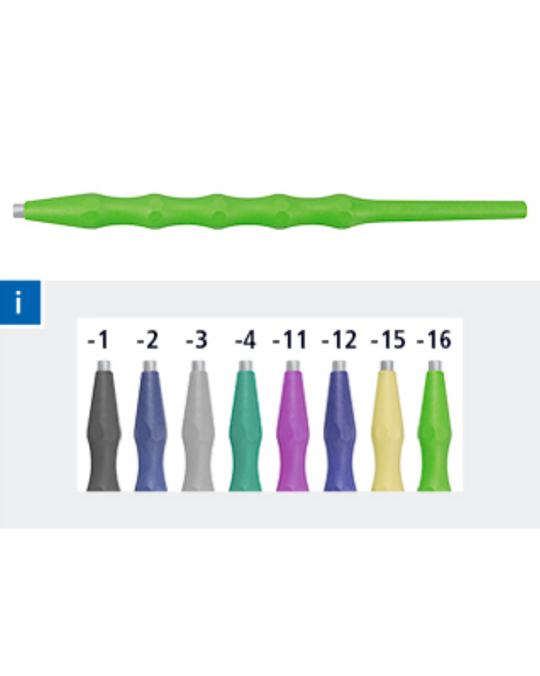 Poignée, plastique, stérilisable pour embouts de sonde remplaçables, miroir buccal, asymétrique, vert pomme M2.5-0