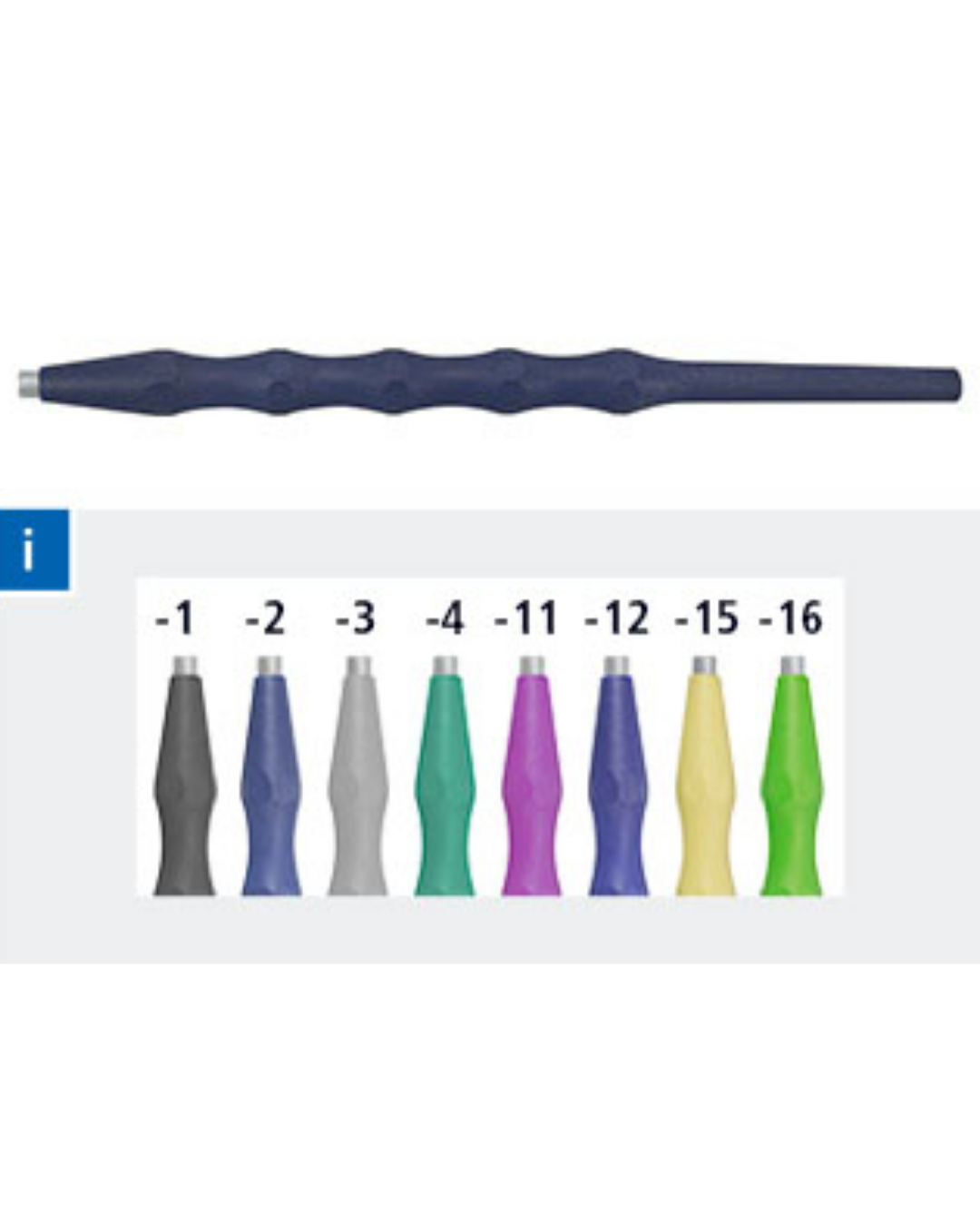 Poignée, plastique, stérilisable pour pointes de sonde interchangeables, miroir buccal, asymétrique, bleu marine M2.5-0