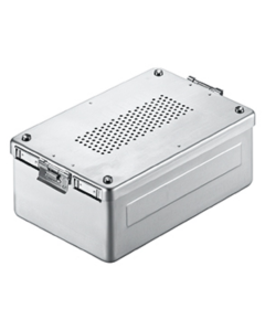 Stérilisation - Récipient 310x190x100 mm Plateau et couvercle perforés, avec filtre en papier à usage unique dans le couvercle et le plateau