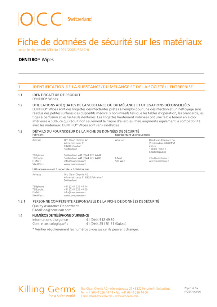 Fiche de sécurité Dentiro - OCC